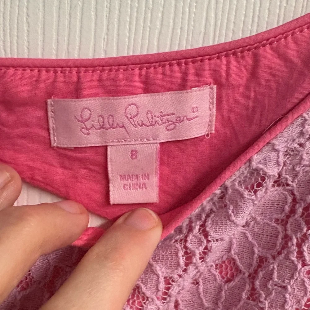 Lilly Pulitzer “Aleesa” Fit & Flare Pink Lace Sleeveless Mini Dress Size 8 - Picture 3 of 5